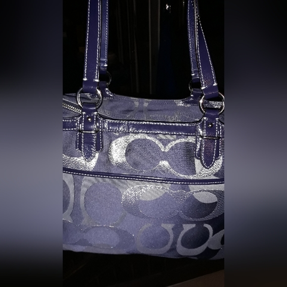 Coach Blue/Grey Optic Signature Jacquard and Patent Leather Tote - Picture 10 of 14
